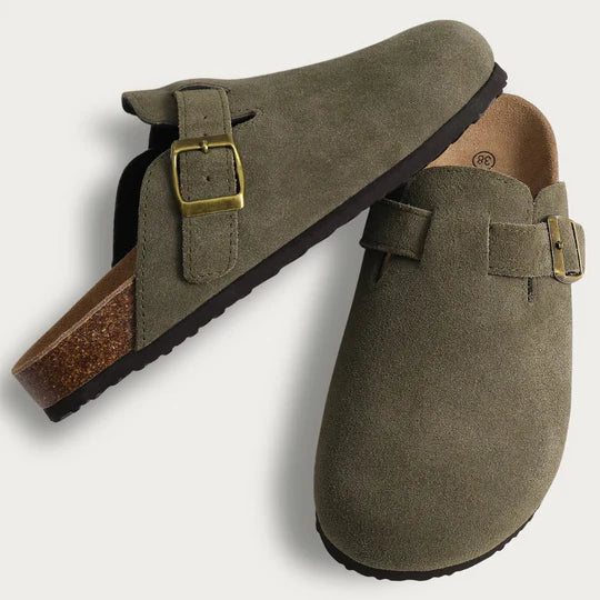 Women's Cork Footbed Sandals with Suede Straps – Adjustable Buckle Slide Slippers for Arch Support, Indoor Outdoor Casual Comfort Shoes | Thomler