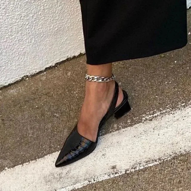 Women's Pointed-Toe Slingback Heels with Arch Support Brown Croc-Embossed Footwear for Office Work Professional Occasions All-Day Wear | Thomler