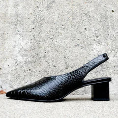 Women's Pointed-Toe Slingback Heels with Arch Support Brown Croc-Embossed Footwear for Office Work Professional Occasions All-Day Wear | Thomler