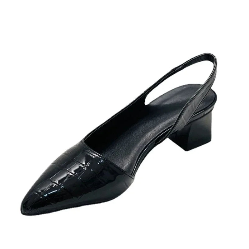 Women's Pointed-Toe Slingback Heels with Arch Support Brown Croc-Embossed Footwear for Office Work Professional Occasions All-Day Wear | Thomler