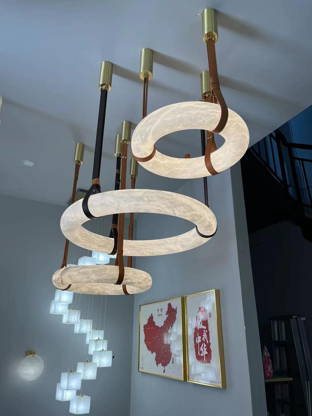 Pendant Light Alabaster Ring LED Ø 120.0 cm Gold Dining Room Halo Hanging Ceiling Lamp Adjustable | Thomler