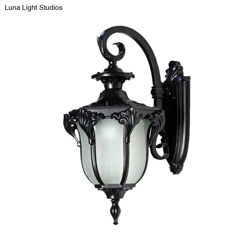 Outdoor Wall Sconce with Curved Arm and Frosted Glass Shade - Porch Lantern for Front Door, Patio, Entryway, or Garage - Vintage Rustic | Thomler