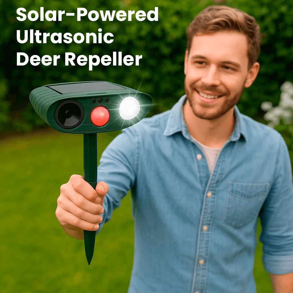 Motion-Activated Animal Deterrent with Solar Panel for Yard Protection | Ultrasonic Pest Control Device for Deer Dogs Raccoons | Thomler