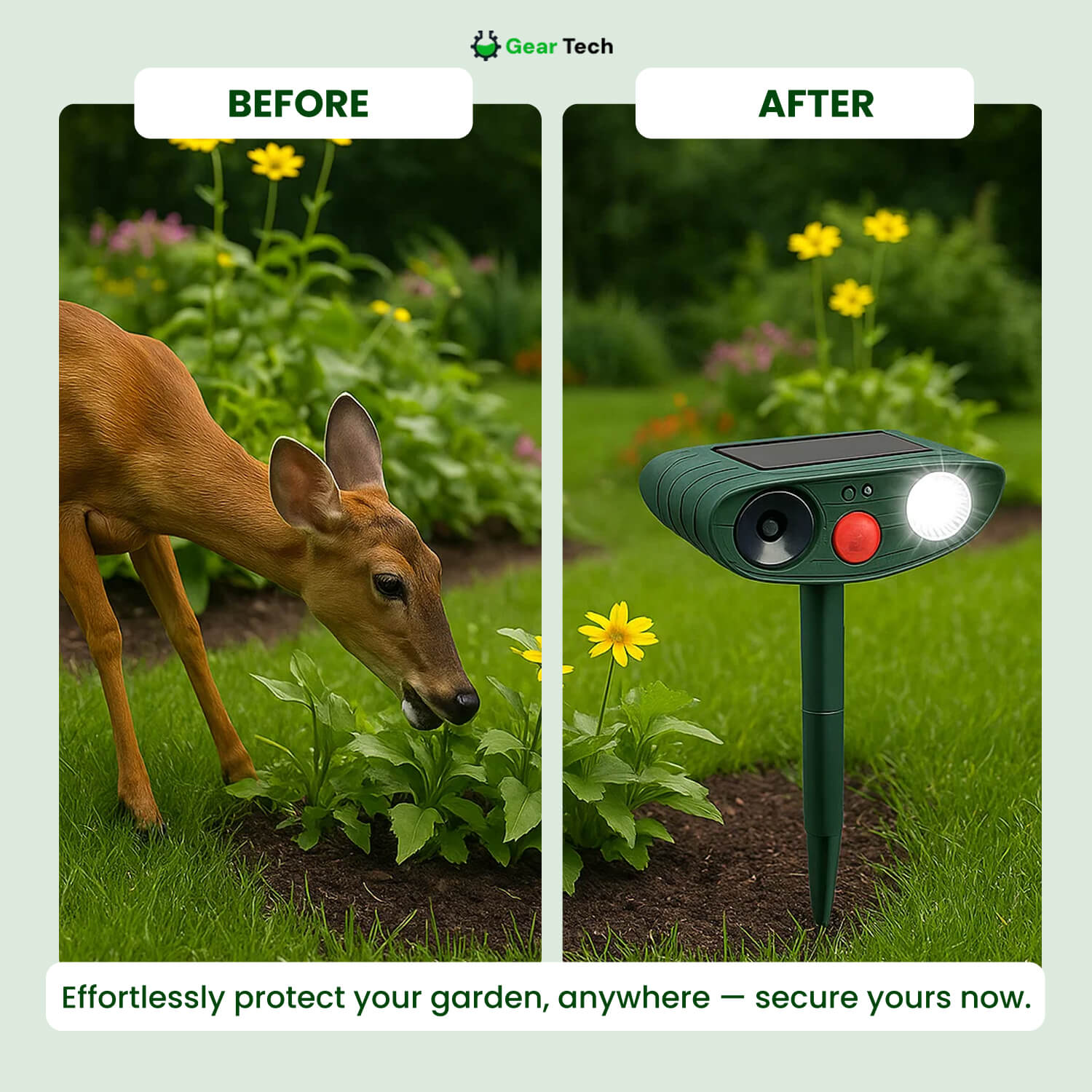 Motion-Activated Animal Deterrent with Solar Panel for Yard Protection | Ultrasonic Pest Control Device for Deer Dogs Raccoons | Thomler