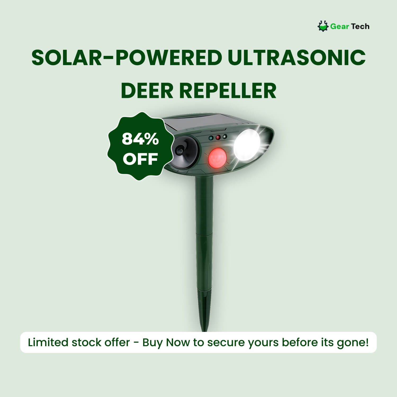 Motion-Activated Animal Deterrent with Solar Panel for Yard Protection | Ultrasonic Pest Control Device for Deer Dogs Raccoons | Thomler