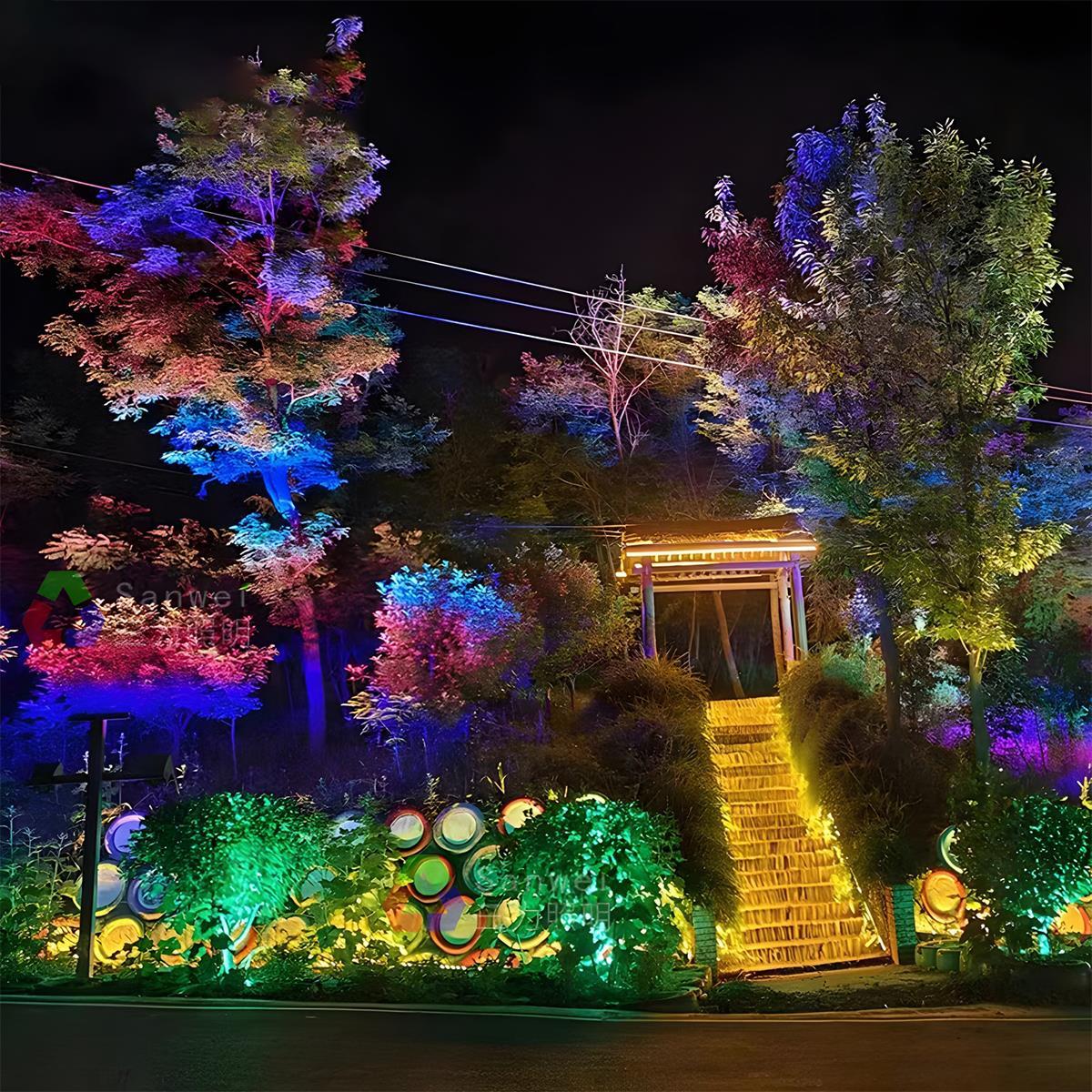 Color-Changing Garden Spotlight – Weatherproof Uplight for Trees, Shrubs & Walls – Hardwire or Plug-In | Thomler