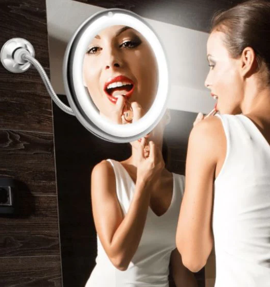Illuminated 10x Magnification Vanity Mirror with Adjustable Gooseneck & LED Ring Light | Thomler