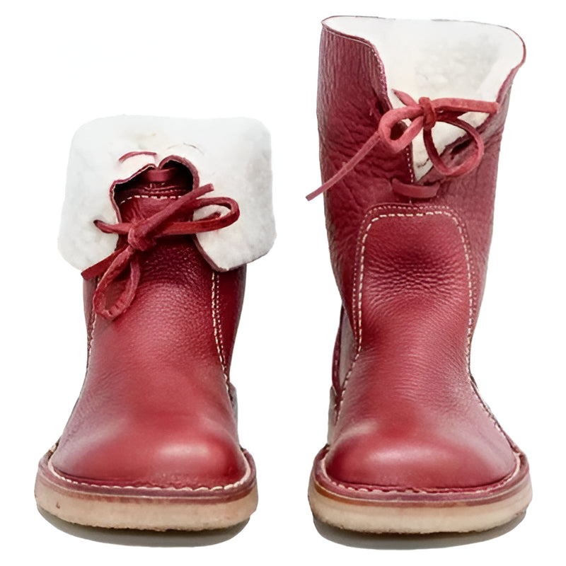 Women's Waterproof Leather Ankle Boots with Natural Wool Lining – Handcrafted Winter Footwear with Adjustable Fold-Over Collar for Cold | Thomler