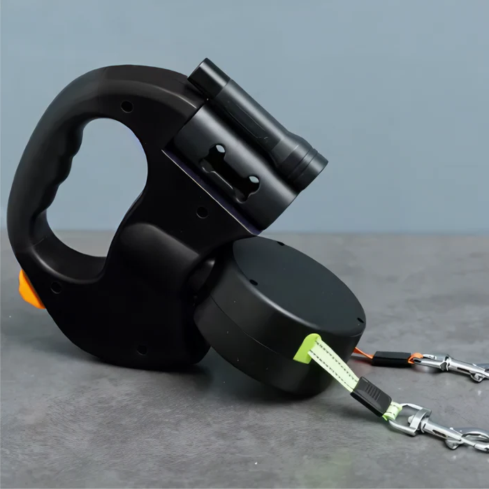 Retractable Double Dog Leash with 360° Swivel, LED Safety Light & Waste Bag Dispenser for Two Dogs Up to 66 lbs Each | Thomler