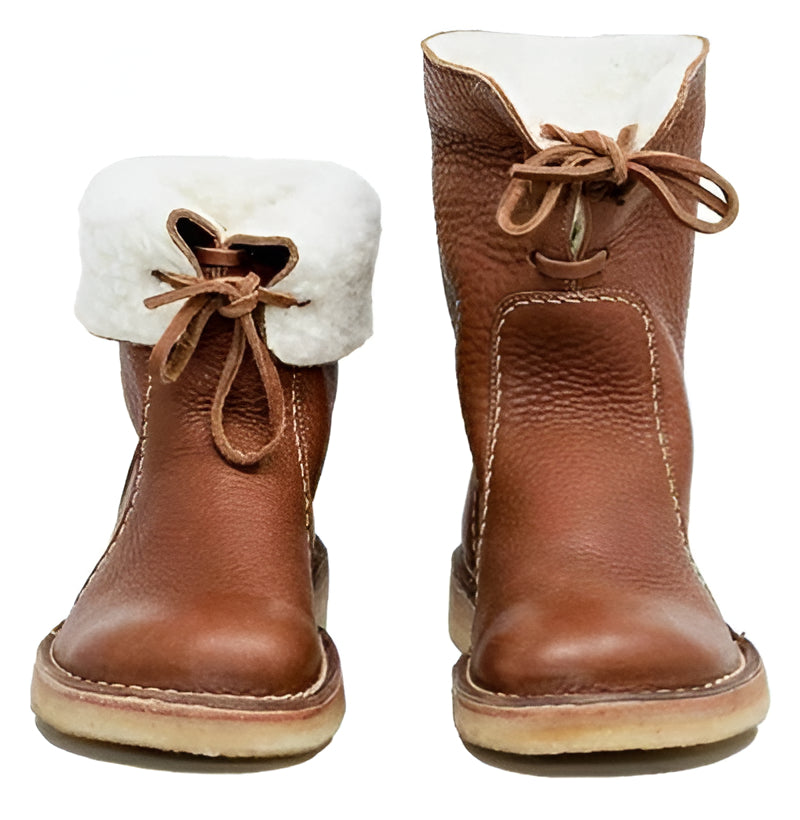 Women's Waterproof Leather Ankle Boots with Natural Wool Lining – Handcrafted Winter Footwear with Adjustable Fold-Over Collar for Cold | Thomler