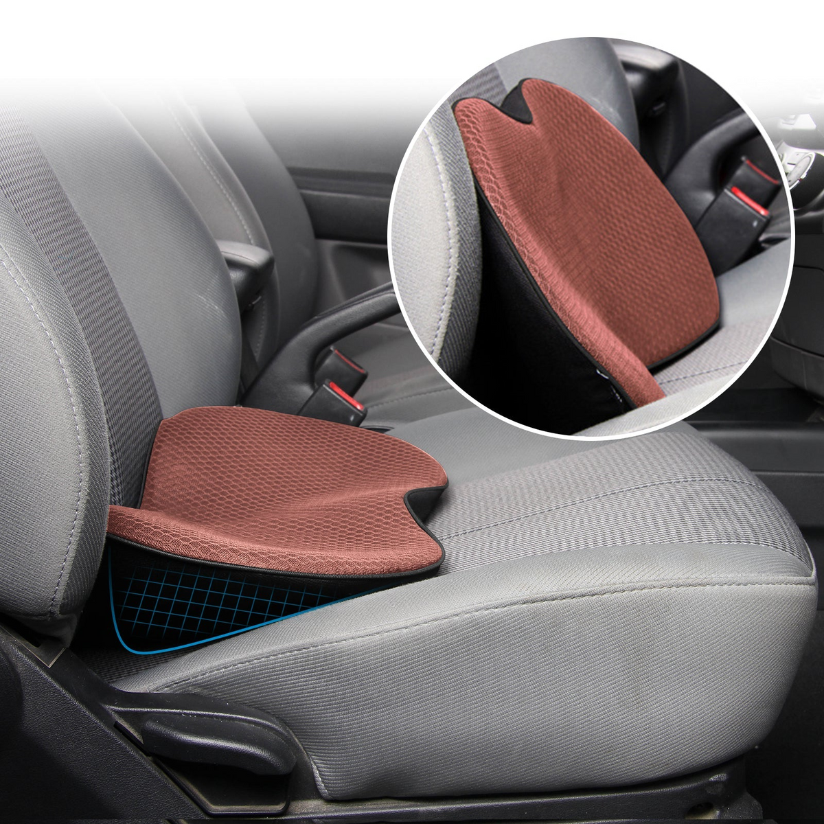Ergonomic Driver Seat Lift Pad with Memory Foam | Extra Height for Better Visibility & Back Support | Anti-Slip Bottom | Breathable | Thomler