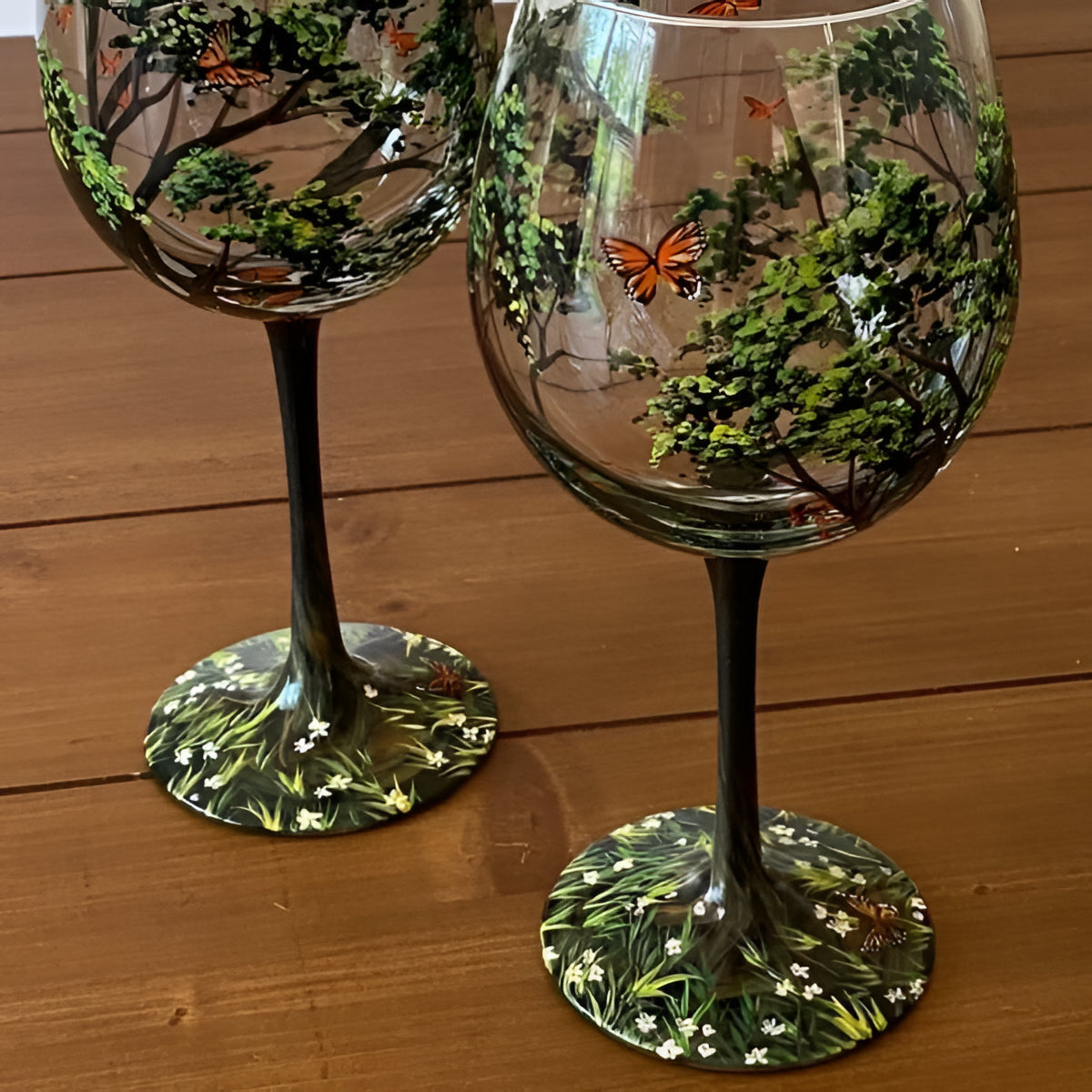 Hand-Painted Seasonal Tree Wine Glass Set – Artistic Stemmed or Stemless Design for Home Entertaining & Collectors | Thomler