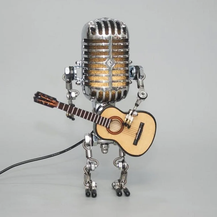 Articulated Metal Robot Desk Lamp with Miniature Guitar Accent for Music Rooms and Home Studios | Thomler