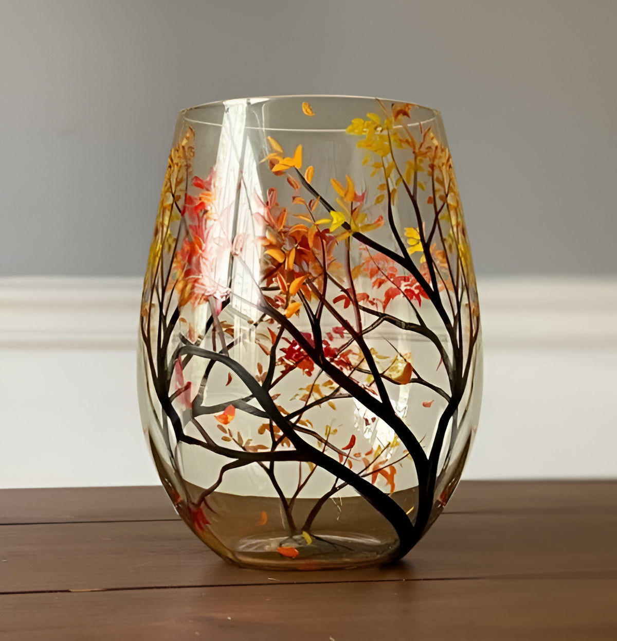 Hand-Painted Seasonal Tree Wine Glass Set – Artistic Stemmed or Stemless Design for Home Entertaining & Collectors | Thomler
