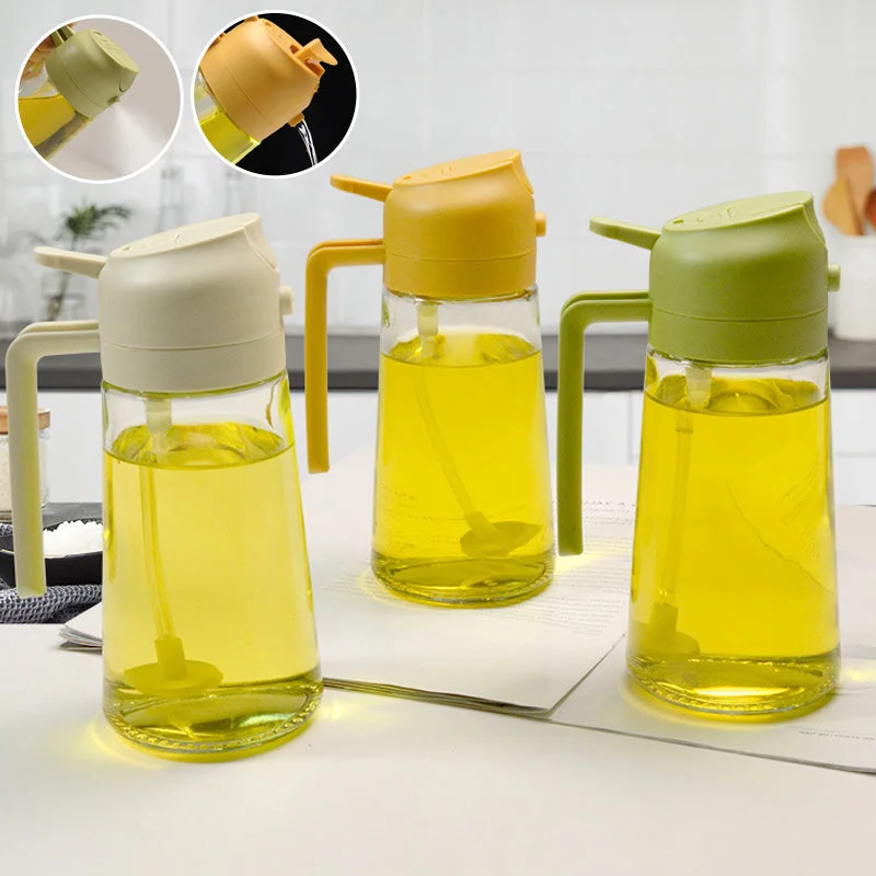 Dual-Function Oil Bottle with Press Pump Mister for Cooking – Glass Kitchen Dispenser Spray Bottle for Olive Oil, Vinegar & Dressings | Thomler