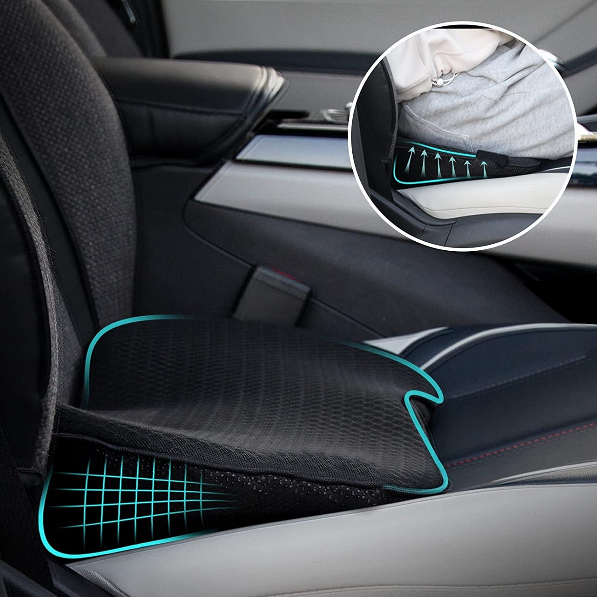 Ergonomic Driver Seat Lift Pad with Memory Foam | Extra Height for Better Visibility & Back Support | Anti-Slip Bottom | Breathable | Thomler
