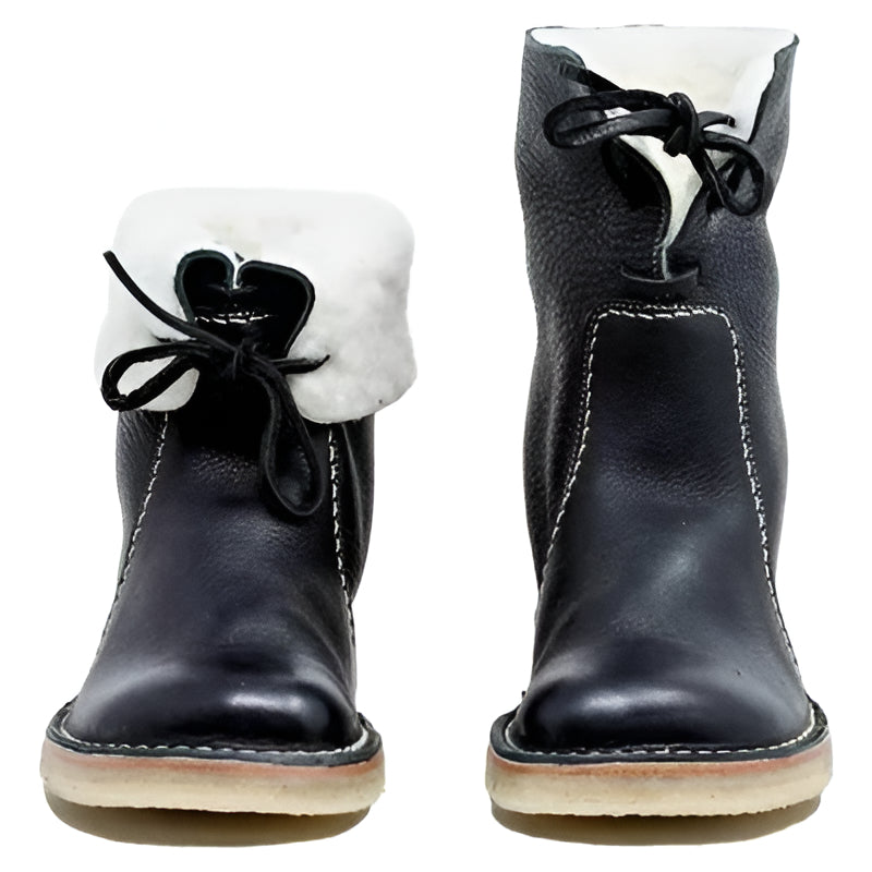 Women's Waterproof Leather Ankle Boots with Natural Wool Lining – Handcrafted Winter Footwear with Adjustable Fold-Over Collar for Cold | Thomler
