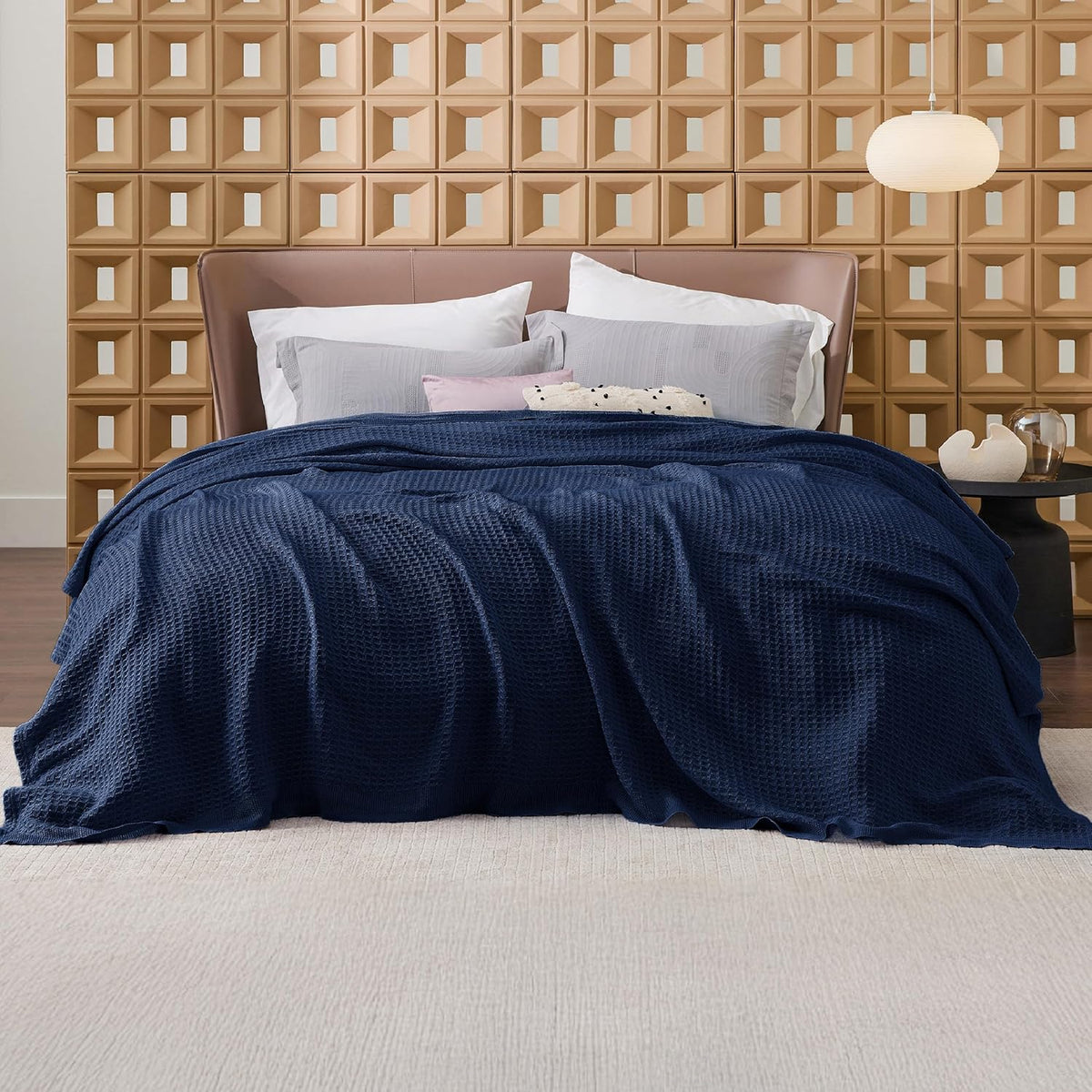 100% Cotton Waffle Weave Throw Blanket Queen King Breathable Lightweight Bed Cover for All Seasons Couch Sofa Bedroom Layering Textured | Thomler