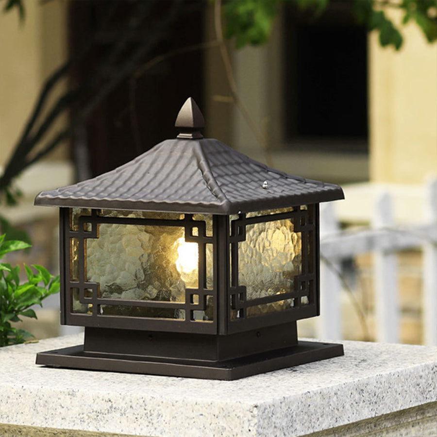 Traditional Post-Mount Garden Lantern – Coffee Gold Finish, All-Weather Aluminum, Glass Shade | Thomler