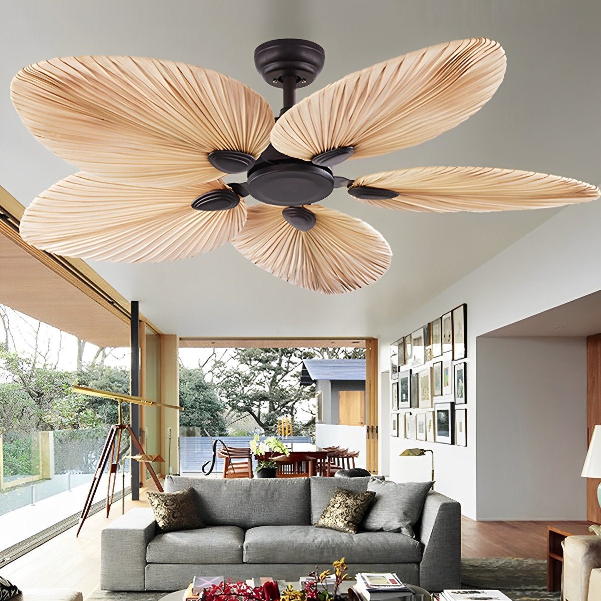 Ceiling Fan Palm Leaf 132.0 cm Brown Tropical Bedroom Living Room Remote Controlled Silent DC Cooling | Thomler