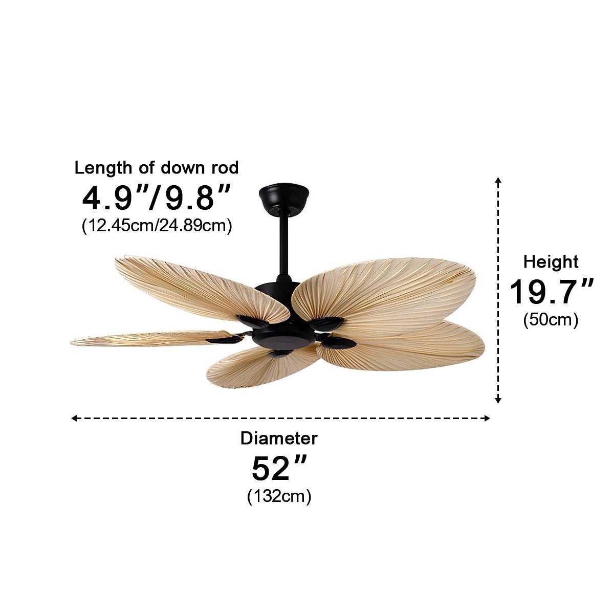 Ceiling Fan Palm Leaf 132.0 cm Brown Tropical Bedroom Living Room Remote Controlled Silent DC Cooling | Thomler