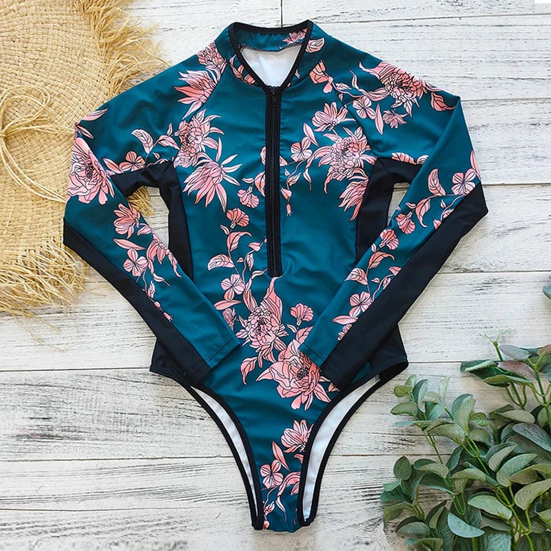 Full-Coverage Athletic Swimsuit with Front Zip & UV Protection for Women | Thomler