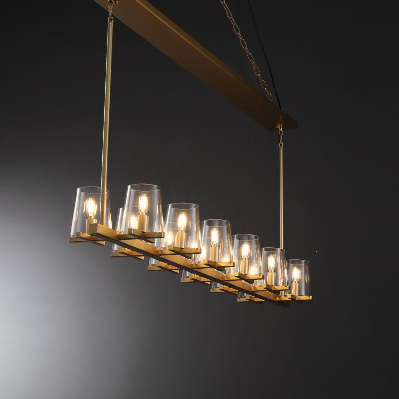 Linear Crystal Chandelier 49-60 Inch X-Frame Dining Room Ceiling Light Brass Nickel Bronze Kitchen Island | Thomler
