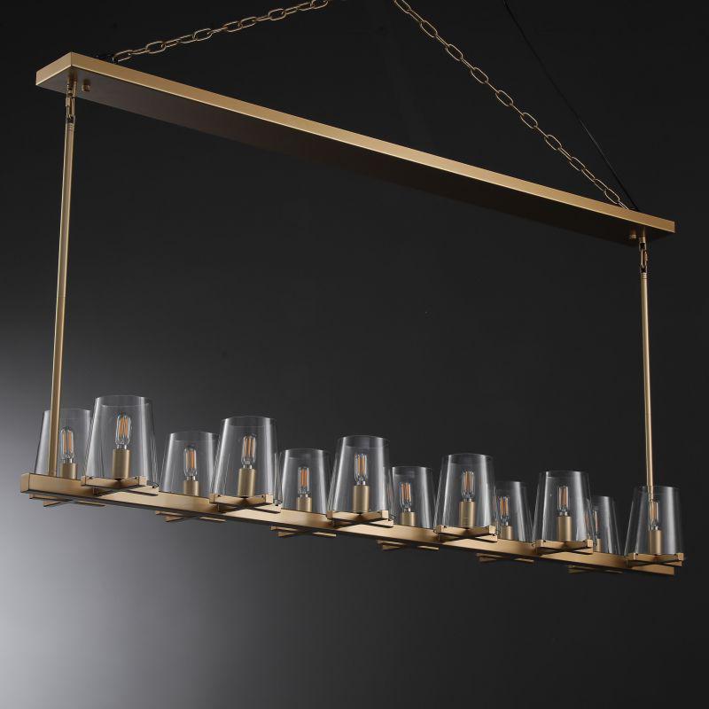 Linear Crystal Chandelier 49-60 Inch X-Frame Dining Room Ceiling Light Brass Nickel Bronze Kitchen Island | Thomler