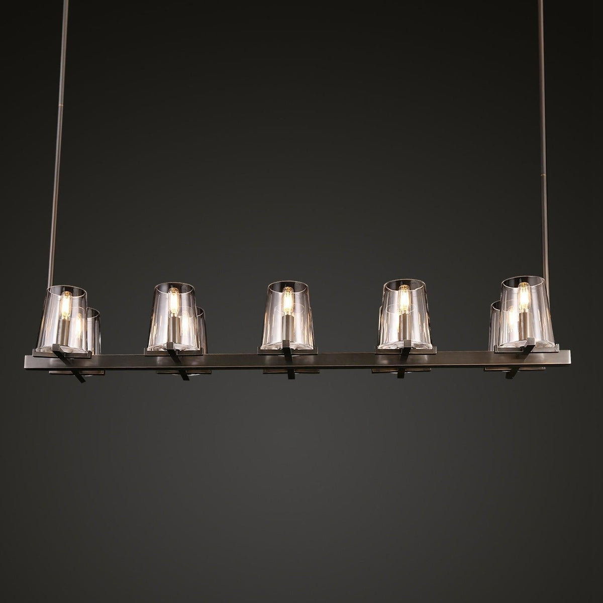 Linear Crystal Chandelier 49-60 Inch X-Frame Dining Room Ceiling Light Brass Nickel Bronze Kitchen Island | Thomler