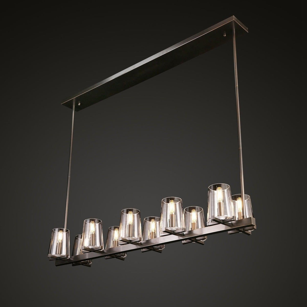 Linear Crystal Chandelier 49-60 Inch X-Frame Dining Room Ceiling Light Brass Nickel Bronze Kitchen Island | Thomler