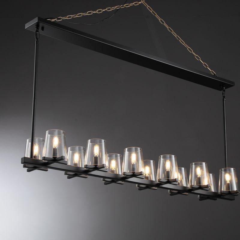 Linear Crystal Chandelier 49-60 Inch X-Frame Dining Room Ceiling Light Brass Nickel Bronze Kitchen Island | Thomler