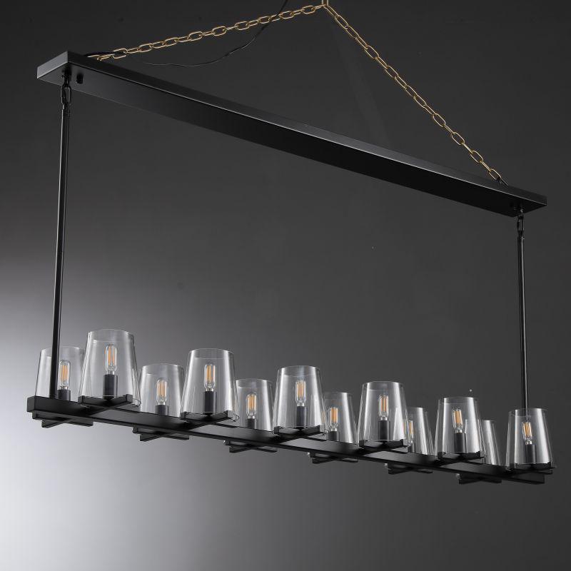 Linear Crystal Chandelier 49-60 Inch X-Frame Dining Room Ceiling Light Brass Nickel Bronze Kitchen Island | Thomler