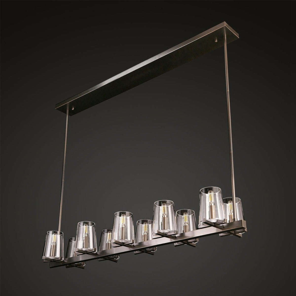 Linear Crystal Chandelier 49-60 Inch X-Frame Dining Room Ceiling Light Brass Nickel Bronze Kitchen Island | Thomler