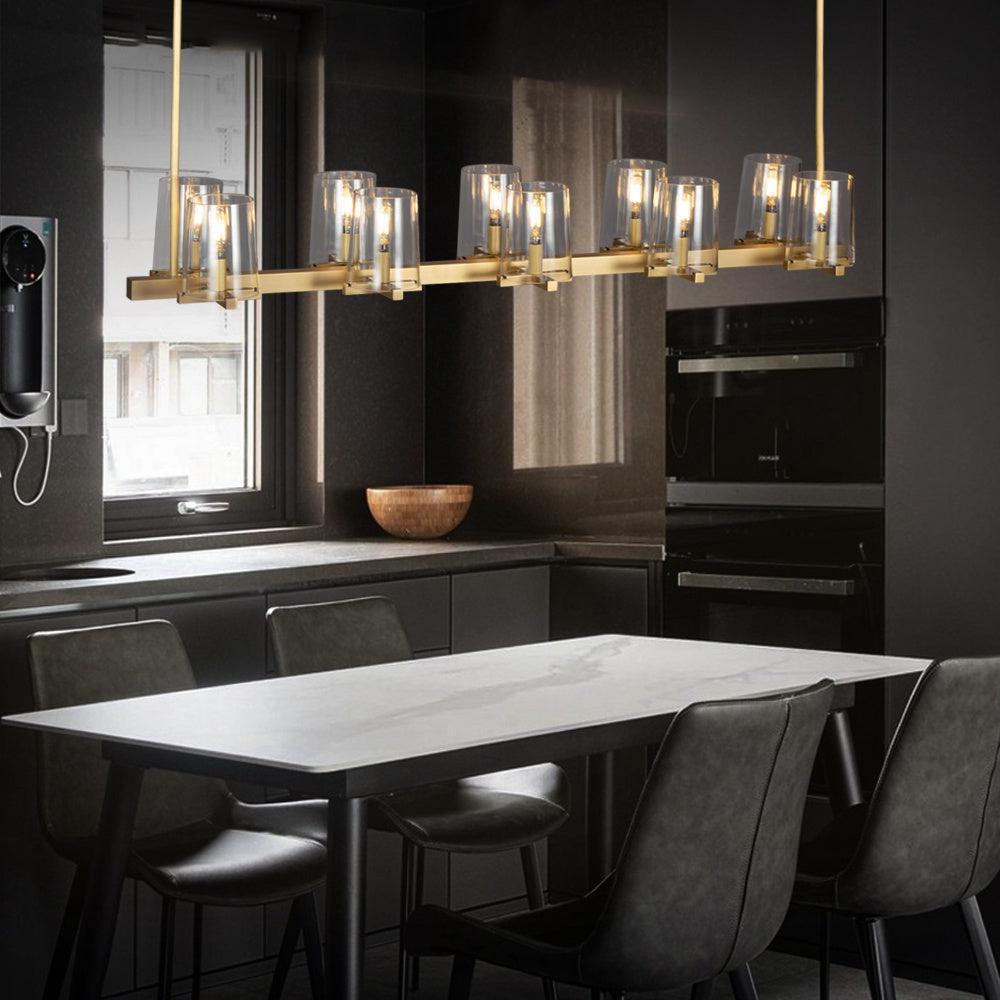 Linear Crystal Chandelier 49-60 Inch X-Frame Dining Room Ceiling Light Brass Nickel Bronze Kitchen Island | Thomler