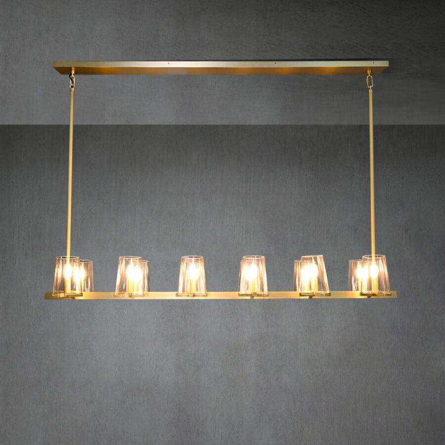 Linear Crystal Chandelier 49-60 Inch X-Frame Dining Room Ceiling Light Brass Nickel Bronze Kitchen Island | Thomler