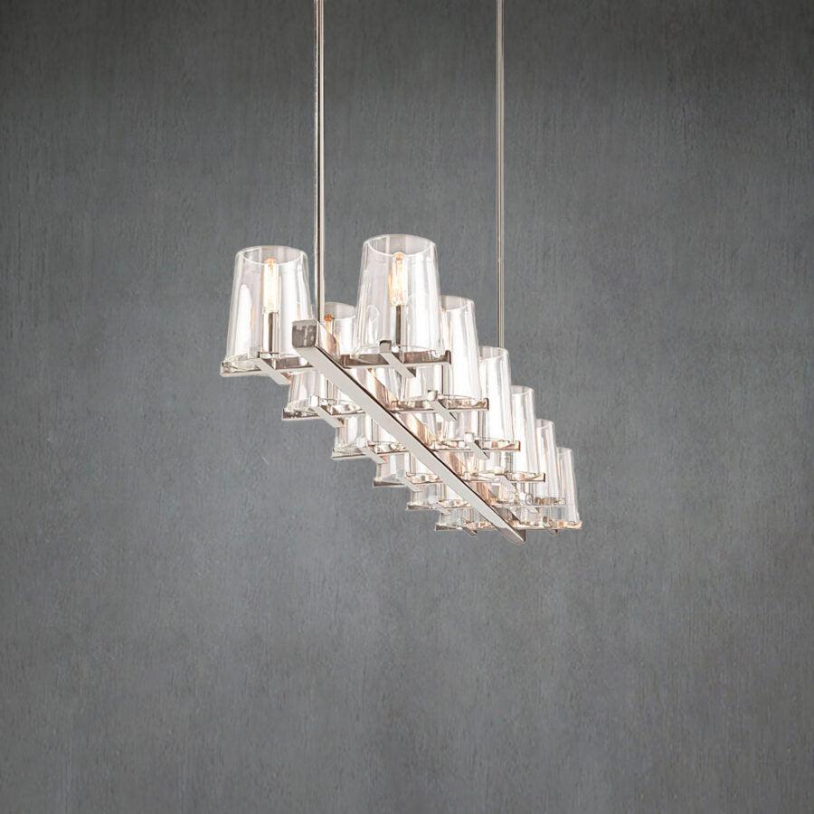 Linear Crystal Chandelier 49-60 Inch X-Frame Dining Room Ceiling Light Brass Nickel Bronze Kitchen Island | Thomler