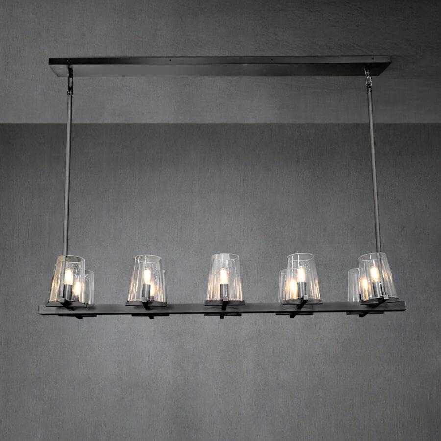 Linear Crystal Chandelier 49-60 Inch X-Frame Dining Room Ceiling Light Brass Nickel Bronze Kitchen Island | Thomler