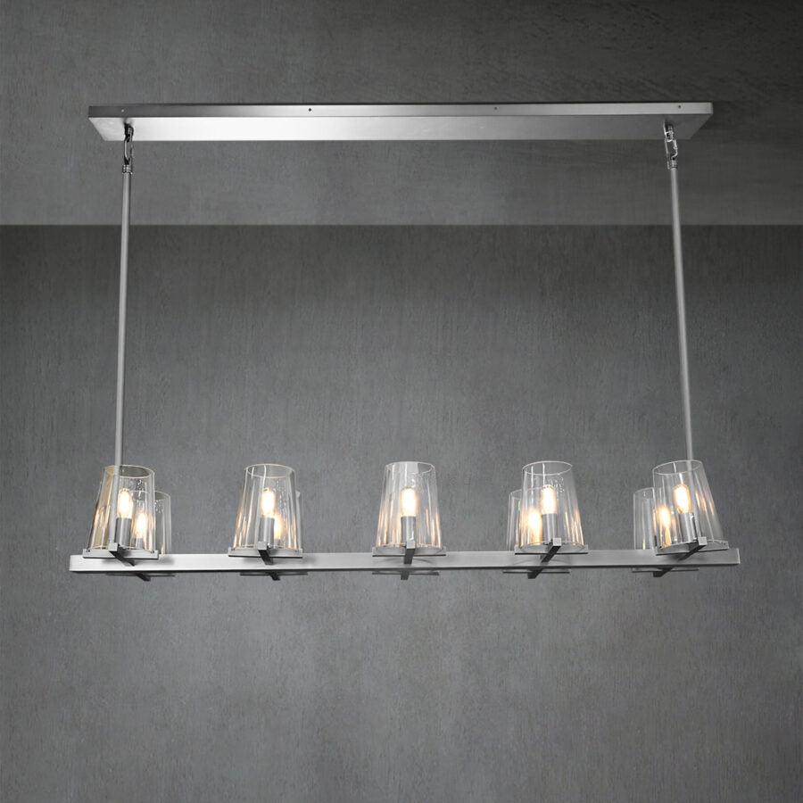 Linear Crystal Chandelier 49-60 Inch X-Frame Dining Room Ceiling Light Brass Nickel Bronze Kitchen Island | Thomler