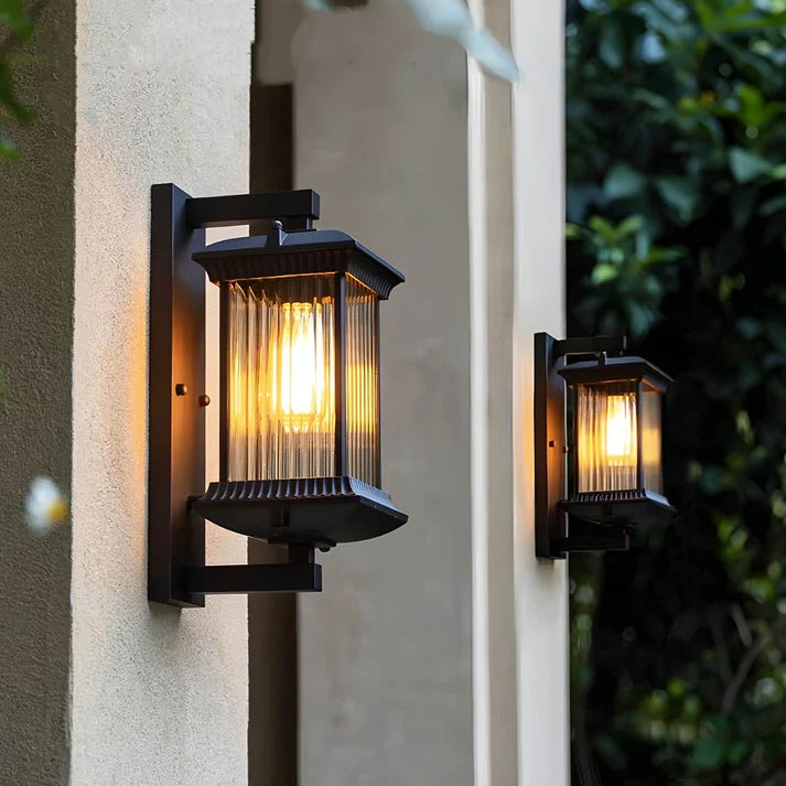 Outdoor Wall Lantern with Ribbed Glass Panels and Coffee Bronze Finish for Entryway, Patio and Garden | E27 Socket 85-265V AC | Thomler