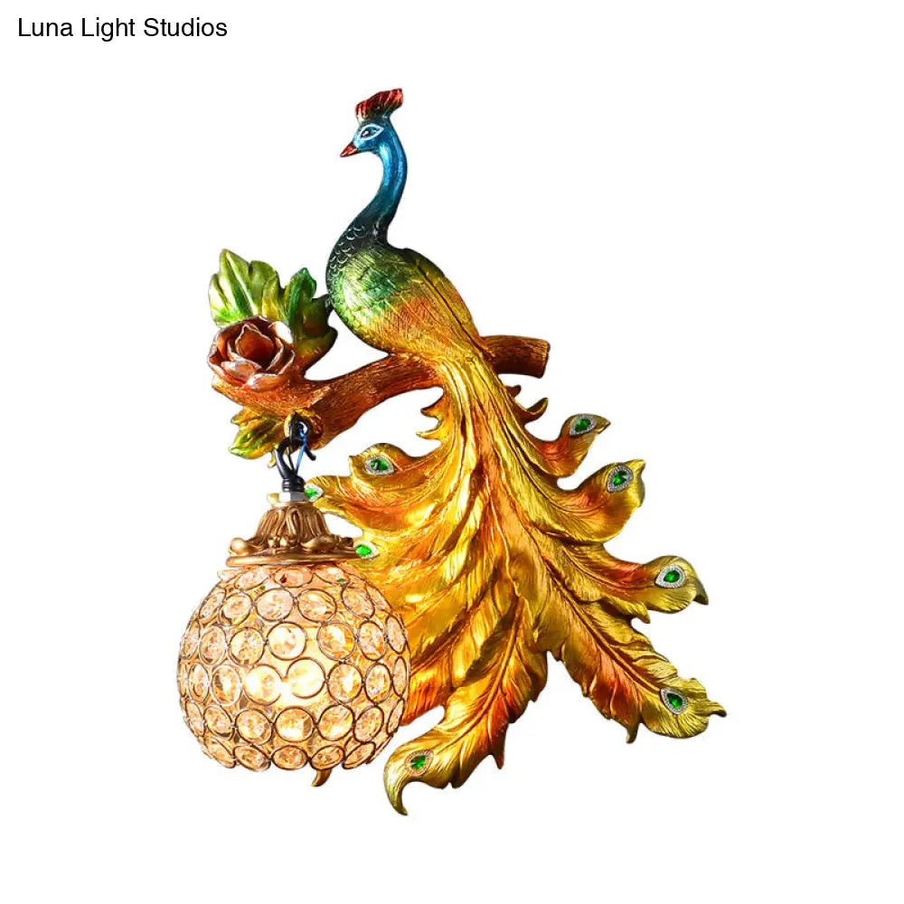 Decorative Bird Wall Sconce with Crystal Orb Shade – Resin Accent Lighting for Living Room, Bedroom & Hallway – Left or Right Facing Design | Thomler