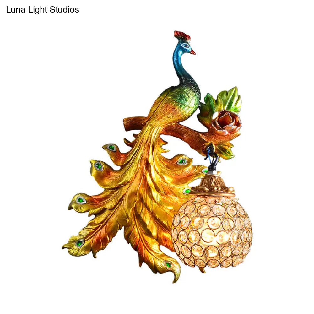 Decorative Bird Wall Sconce with Crystal Orb Shade – Resin Accent Lighting for Living Room, Bedroom & Hallway – Left or Right Facing Design | Thomler