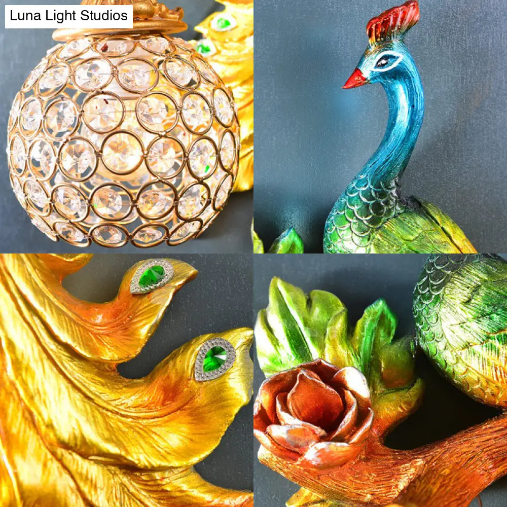 Decorative Bird Wall Sconce with Crystal Orb Shade – Resin Accent Lighting for Living Room, Bedroom & Hallway – Left or Right Facing Design | Thomler