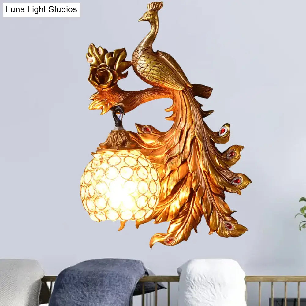 Decorative Bird Wall Sconce with Crystal Orb Shade – Resin Accent Lighting for Living Room, Bedroom & Hallway – Left or Right Facing Design | Thomler