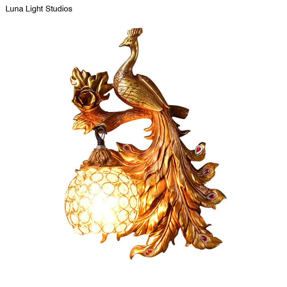 Decorative Bird Wall Sconce with Crystal Orb Shade – Resin Accent Lighting for Living Room, Bedroom & Hallway – Left or Right Facing Design | Thomler
