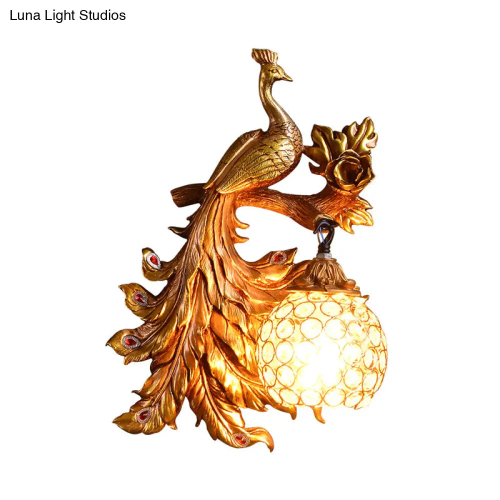 Decorative Bird Wall Sconce with Crystal Orb Shade – Resin Accent Lighting for Living Room, Bedroom & Hallway – Left or Right Facing Design | Thomler