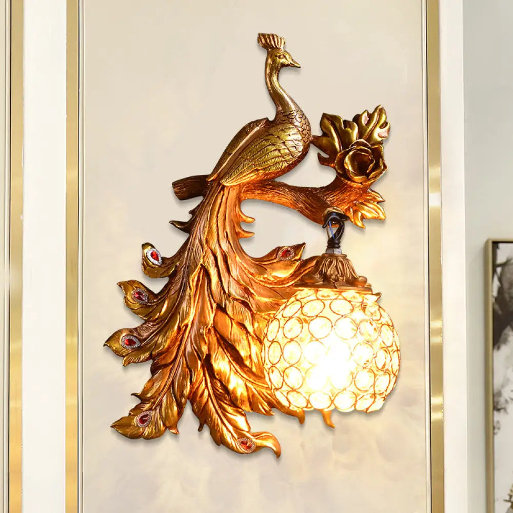 Decorative Bird Wall Sconce with Crystal Orb Shade – Resin Accent Lighting for Living Room, Bedroom & Hallway – Left or Right Facing Design | Thomler