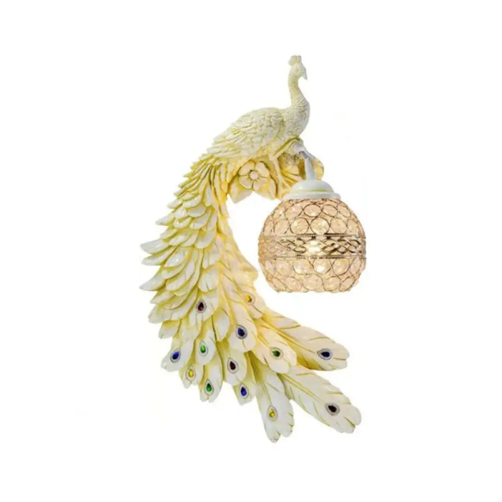Crystal Globe Bird Wall Light Fixture for Living Room & Hallway | Art Deco Resin Sconce with Jeweled Shade for Bedroom Entryway Indoor | Thomler