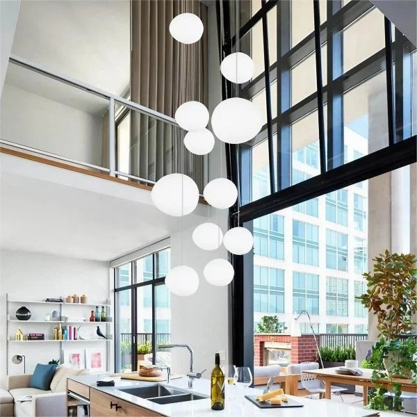 Pendant Light Hand Blown Glass 32.0 cm White Dining Room Kitchen Island Hanging Ceiling Lamp Frosted Satin Shade | Thomler