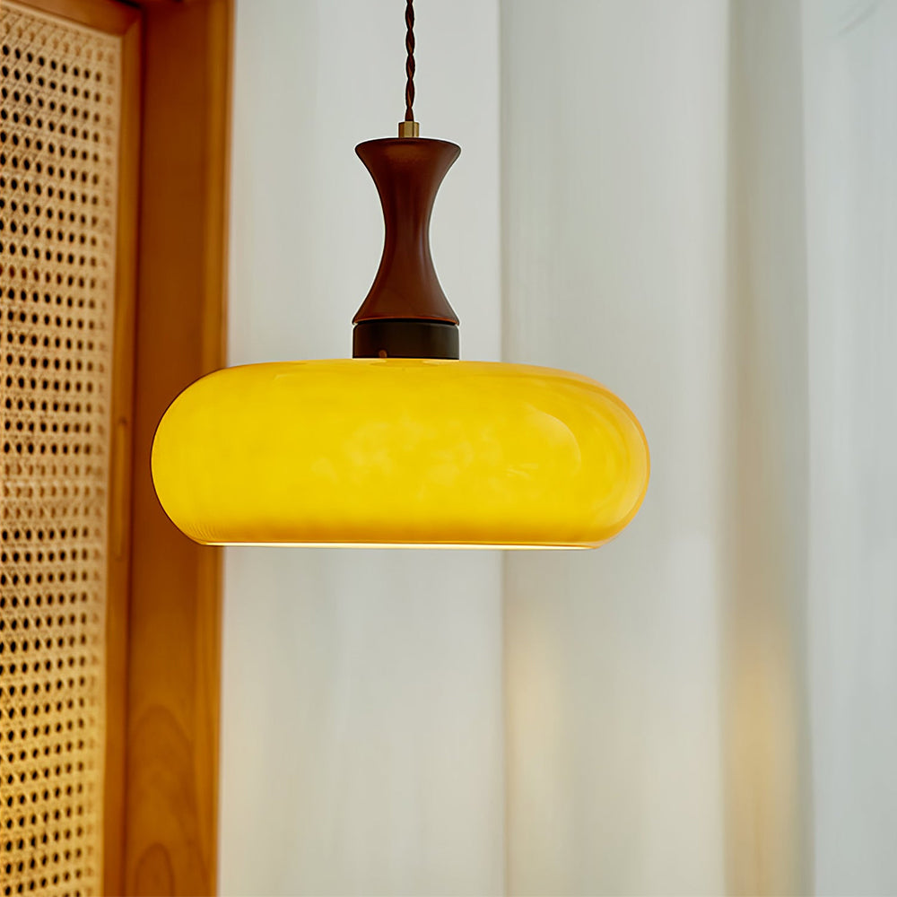Pendant Light Glass And Wood 30.0 cm Warm Dining Room Living Room Bedroom Hanging Ceiling Lamp Retro Modern Vintage Atmosphere | Thomler