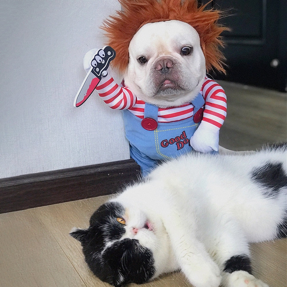 Horror Movie Pet Costume – Striped Doll & Cowboy Outfit for Dogs & Cats | Thomler